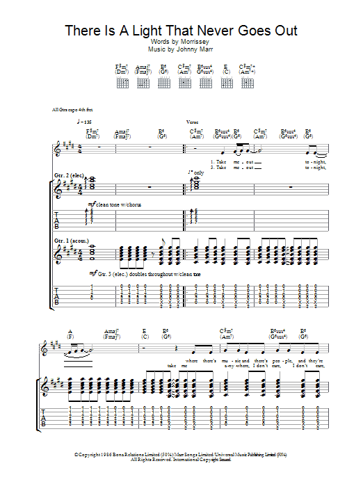 The Smiths There Is A Light That Never Goes Out sheet music notes and chords arranged for Guitar Tab