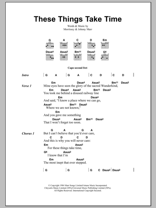 The Smiths These Things Take Time sheet music notes and chords arranged for Guitar Chords/Lyrics