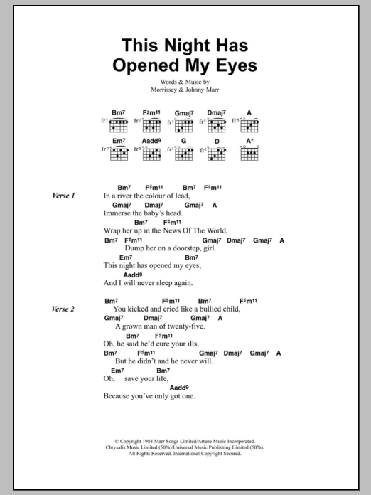 The Smiths This Night Has Opened My Eyes sheet music notes and chords arranged for Guitar Chords/Lyrics