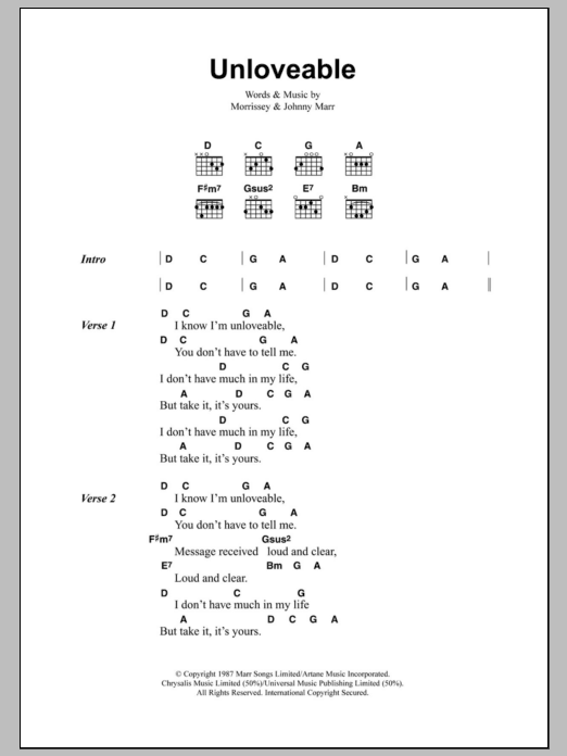 The Smiths Unloveable sheet music notes and chords arranged for Guitar Chords/Lyrics