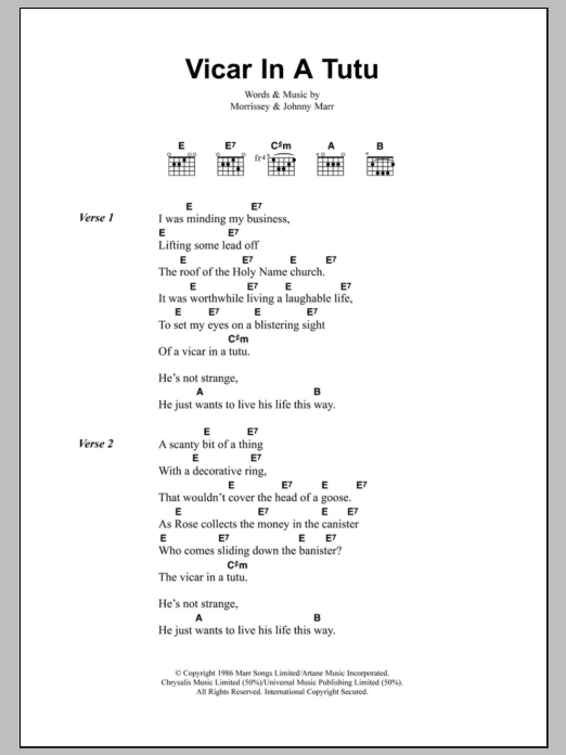 The Smiths Vicar In A Tutu sheet music notes and chords arranged for Guitar Chords/Lyrics
