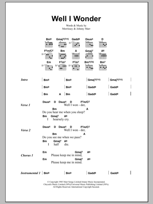 The Smiths Well I Wonder sheet music notes and chords arranged for Guitar Chords/Lyrics