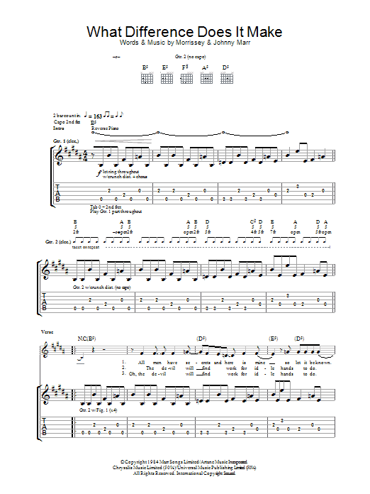 The Smiths What Difference Does It Make? sheet music notes and chords arranged for Guitar Tab