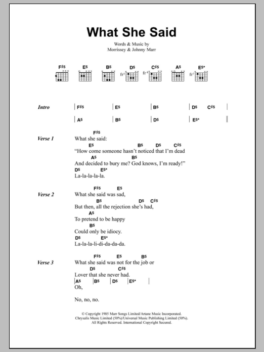 The Smiths What She Said sheet music notes and chords arranged for Guitar Chords/Lyrics