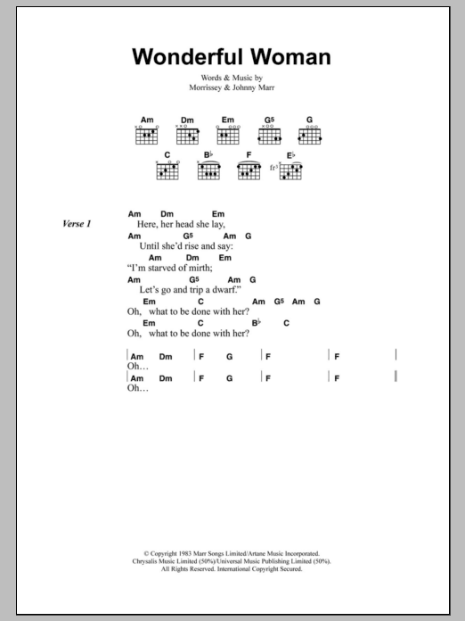 The Smiths Wonderful Woman sheet music notes and chords arranged for Guitar Chords/Lyrics