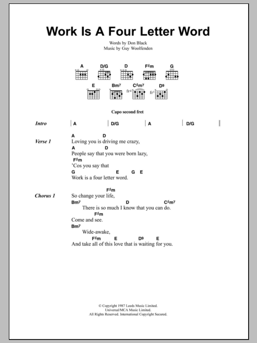 The Smiths Work Is A Four Letter Word sheet music notes and chords arranged for Guitar Chords/Lyrics