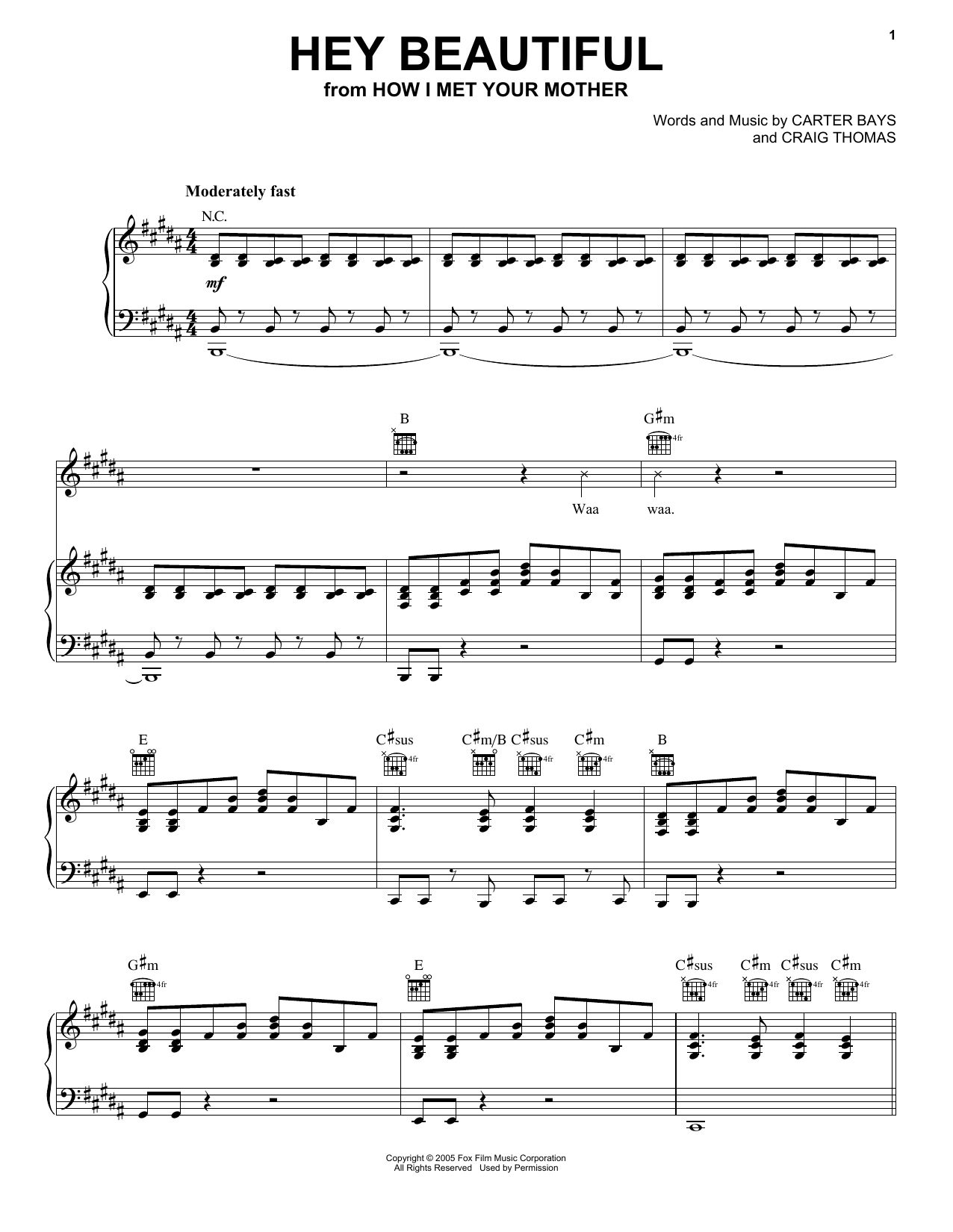 The Solids Hey Beautiful (from How I Met Your Mother) sheet music notes and chords arranged for Very Easy Piano