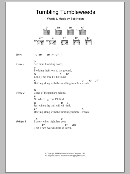 The Sons Of Pioneers Tumbling Tumbleweeds sheet music notes and chords arranged for Guitar Chords/Lyrics