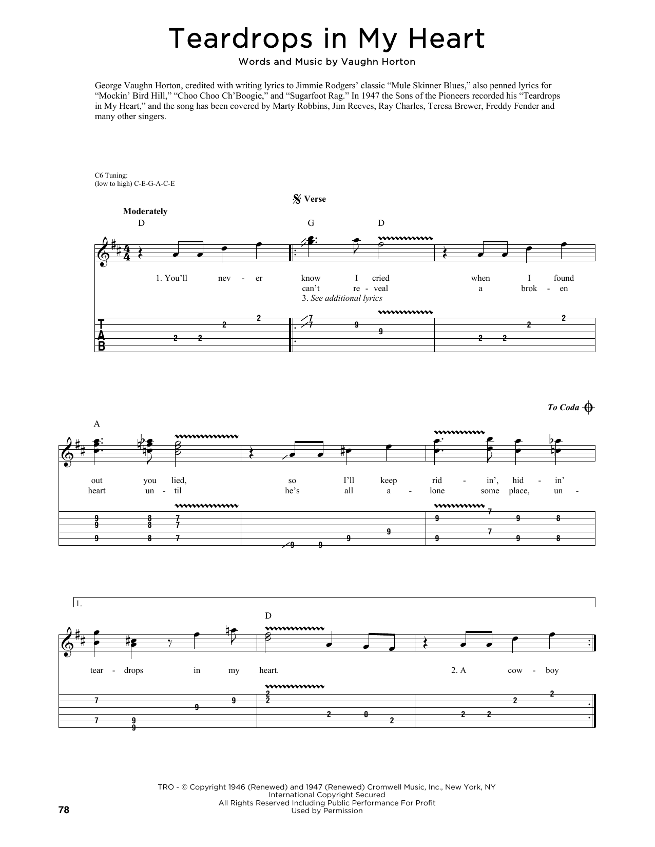 The Sons Of The Pioneers Teardrops In My Heart (arr. Fred Sokolow) sheet music notes and chords arranged for Guitar Tab