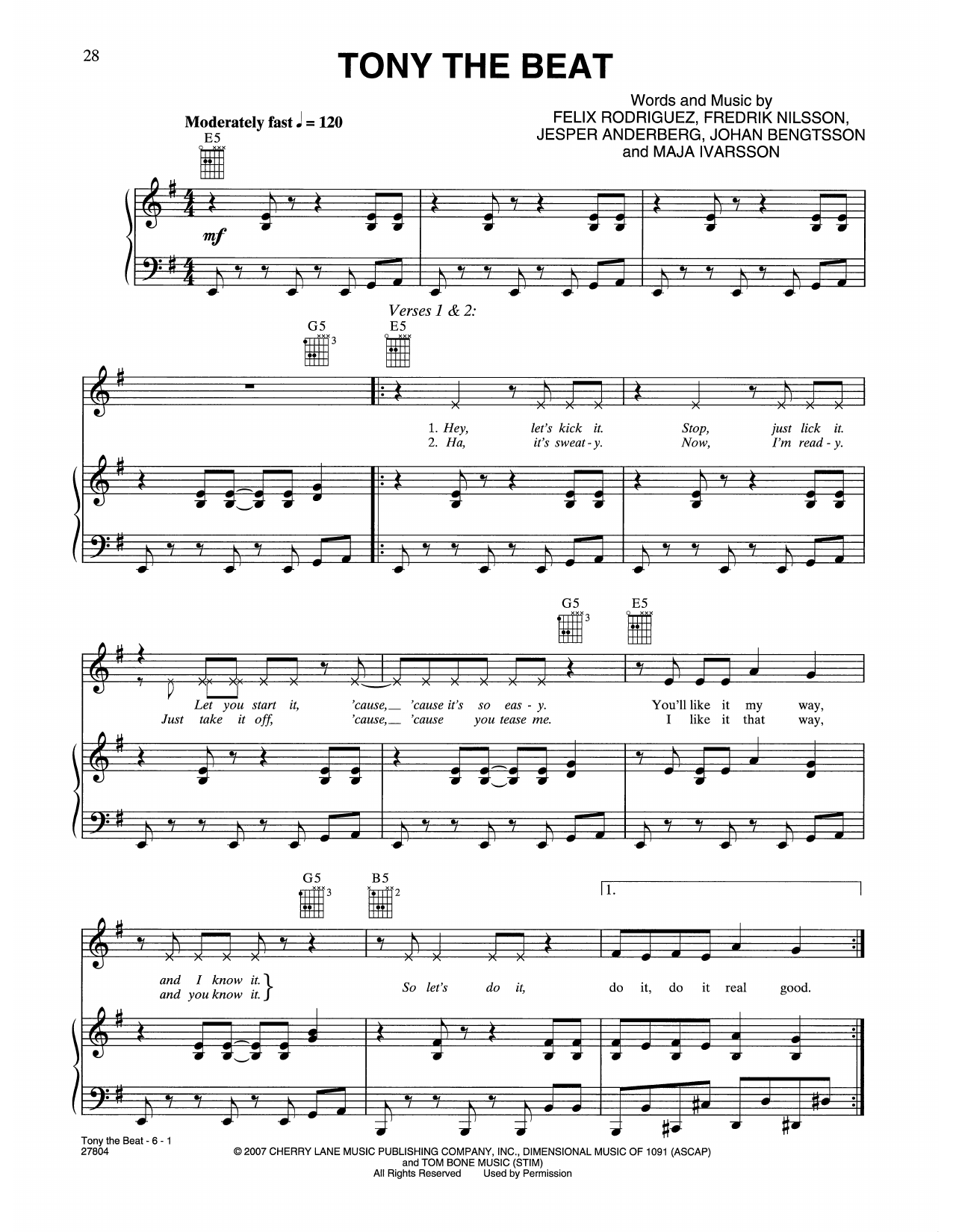The Sounds Tony The Beat (from Music And Lyrics) sheet music notes and chords arranged for Piano, Vocal & Guitar Chords (Right-Hand Melody)