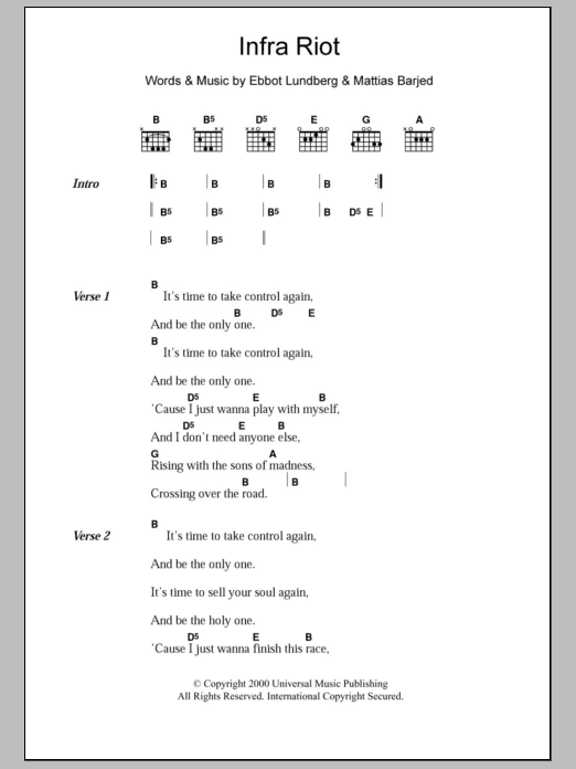 The Soundtrack Of Our Lives Infra Riot sheet music notes and chords arranged for Guitar Chords/Lyrics