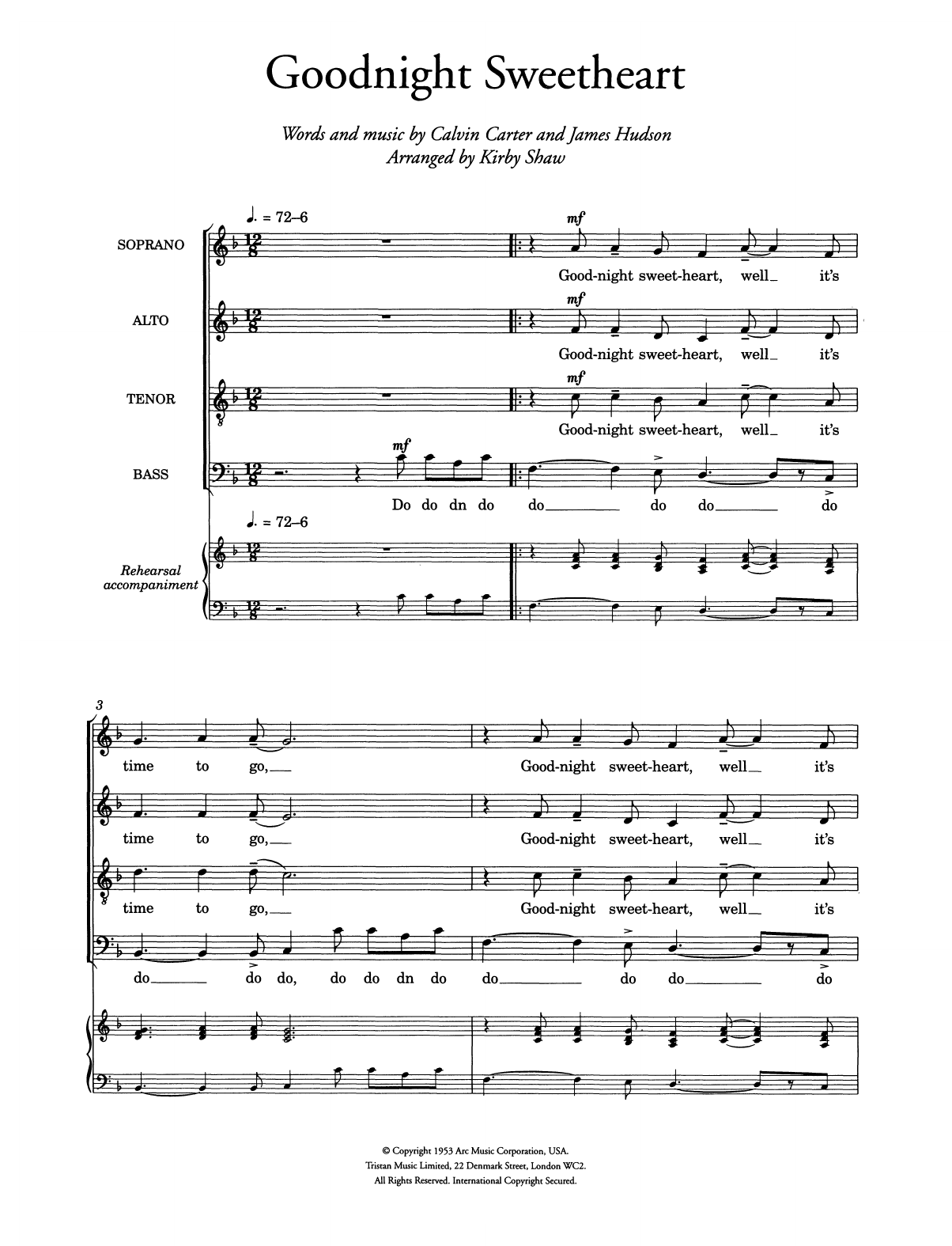 The Spaniels Goodnight Sweetheart (arr. Kirby Shaw) sheet music notes and chords arranged for Choir