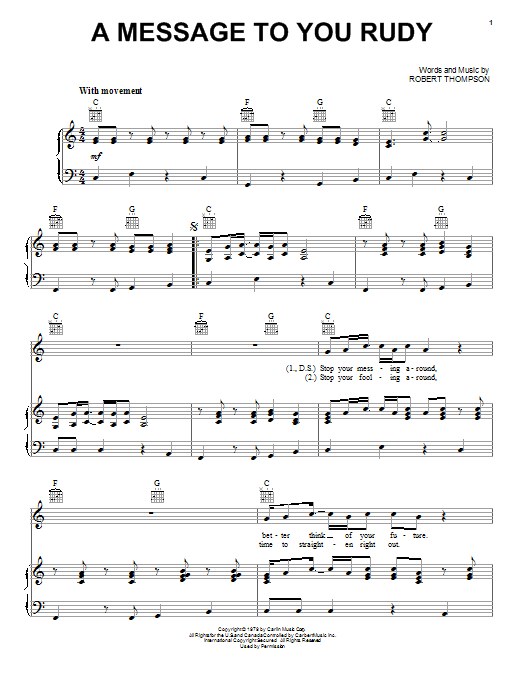 The Specials A Message To You Rudy sheet music notes and chords arranged for Piano, Vocal & Guitar Chords (Right-Hand Melody)
