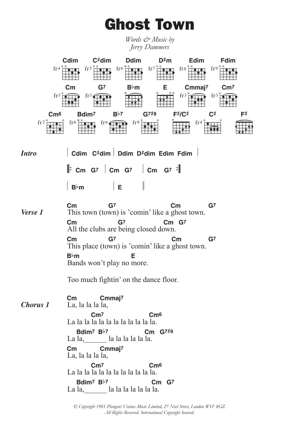 The Specials Ghost Town sheet music notes and chords arranged for Ukulele