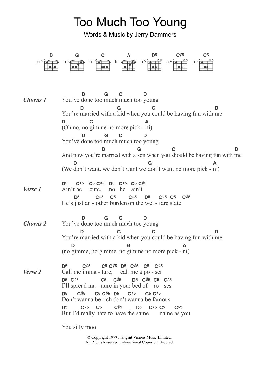 The Specials Too Much Too Young sheet music notes and chords arranged for Guitar Chords/Lyrics