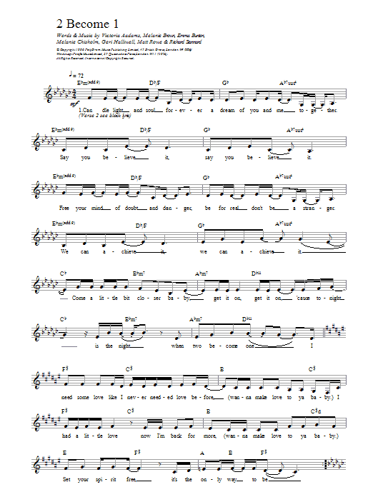 The Spice Girls 2 Become 1 sheet music notes and chords arranged for Piano, Vocal & Guitar Chords
