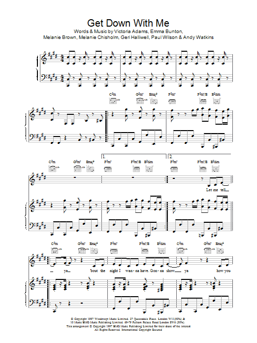 The Spice Girls Get Down With Me sheet music notes and chords arranged for Piano, Vocal & Guitar Chords