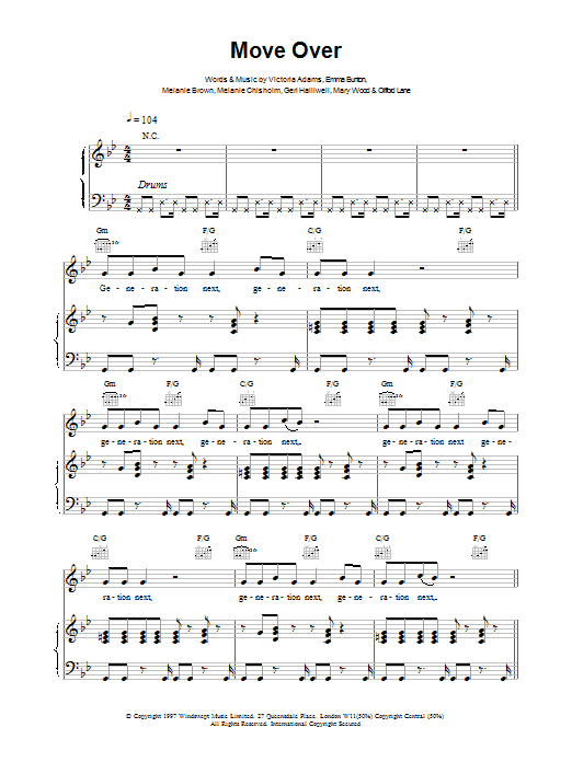 The Spice Girls Move Over sheet music notes and chords arranged for Piano, Vocal & Guitar Chords