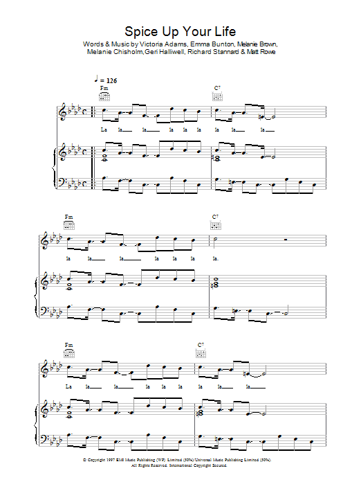 The Spice Girls Spice Up Your Life sheet music notes and chords arranged for Guitar Chords/Lyrics