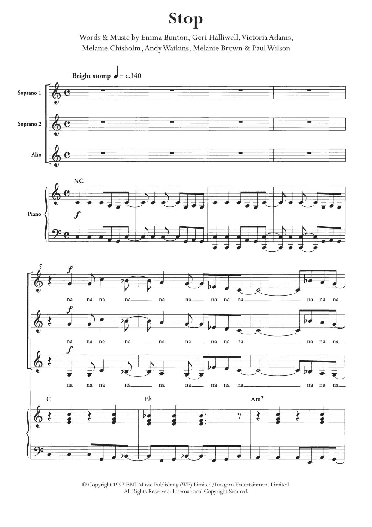 The Spice Girls Stop (Arr. Berty Rice) sheet music notes and chords arranged for Choir
