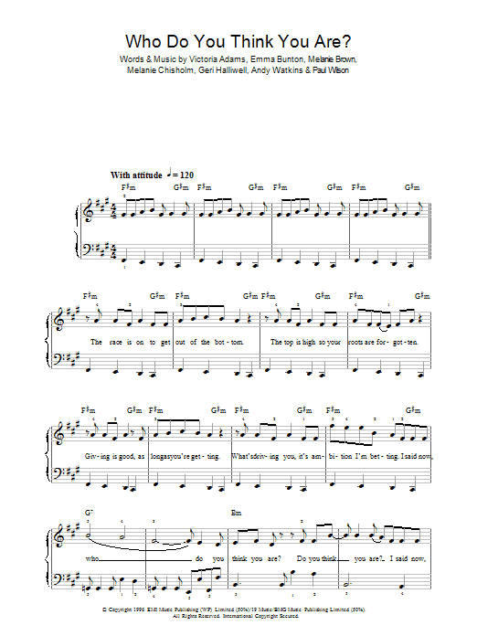 The Spice Girls Who Do You Think You Are? sheet music notes and chords arranged for Easy Piano