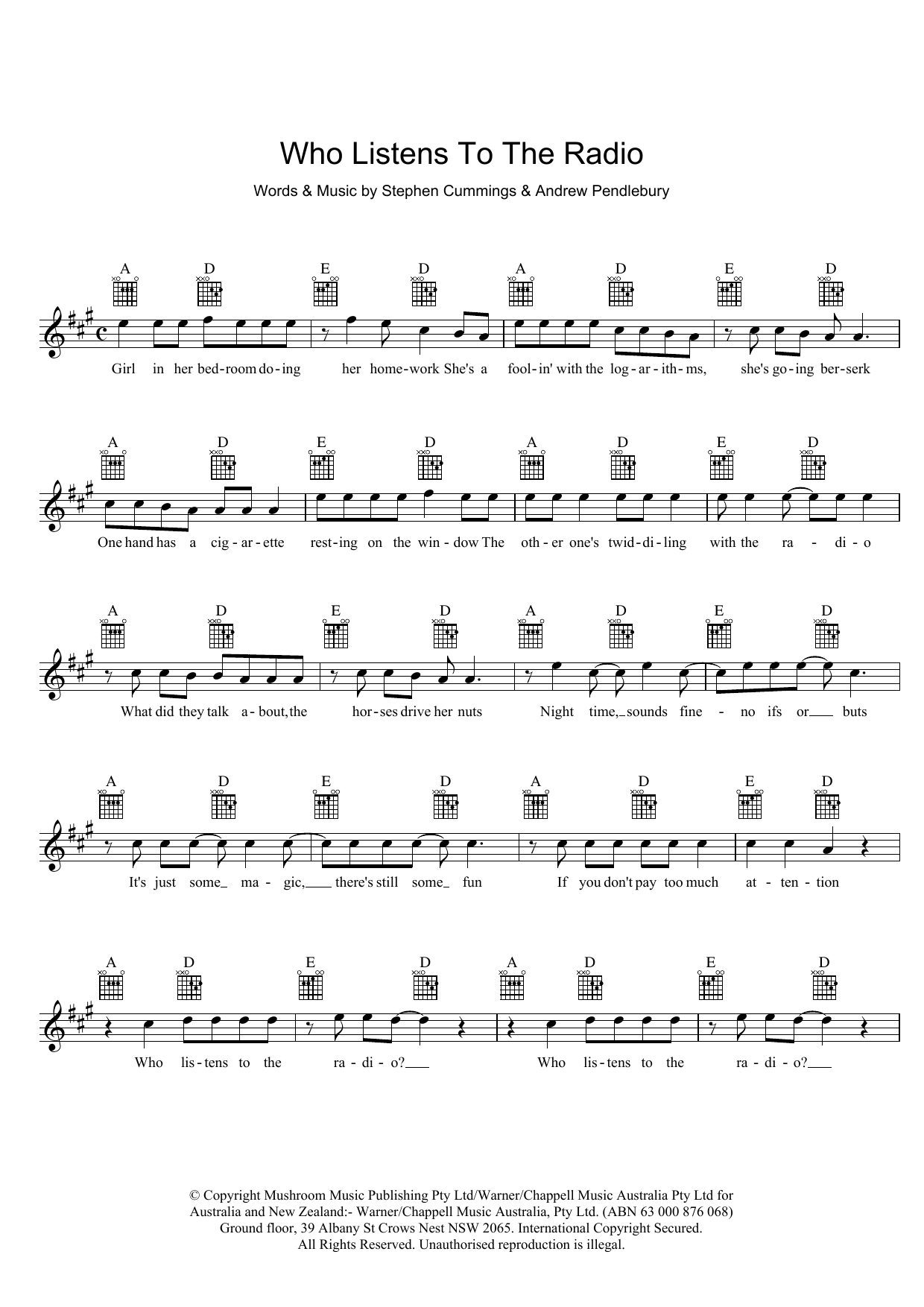 The Sports Who Listens To The Radio sheet music notes and chords arranged for Lead Sheet / Fake Book