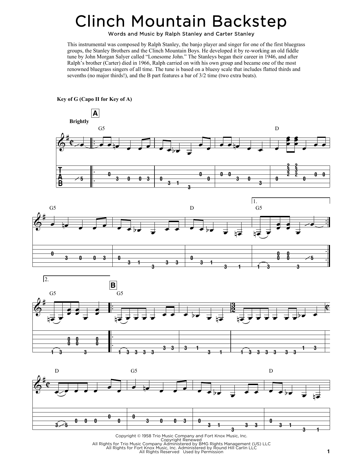 The Stanley Brothers Clinch Mountain Backstep (arr. Fred Sokolow) sheet music notes and chords arranged for Banjo Tab