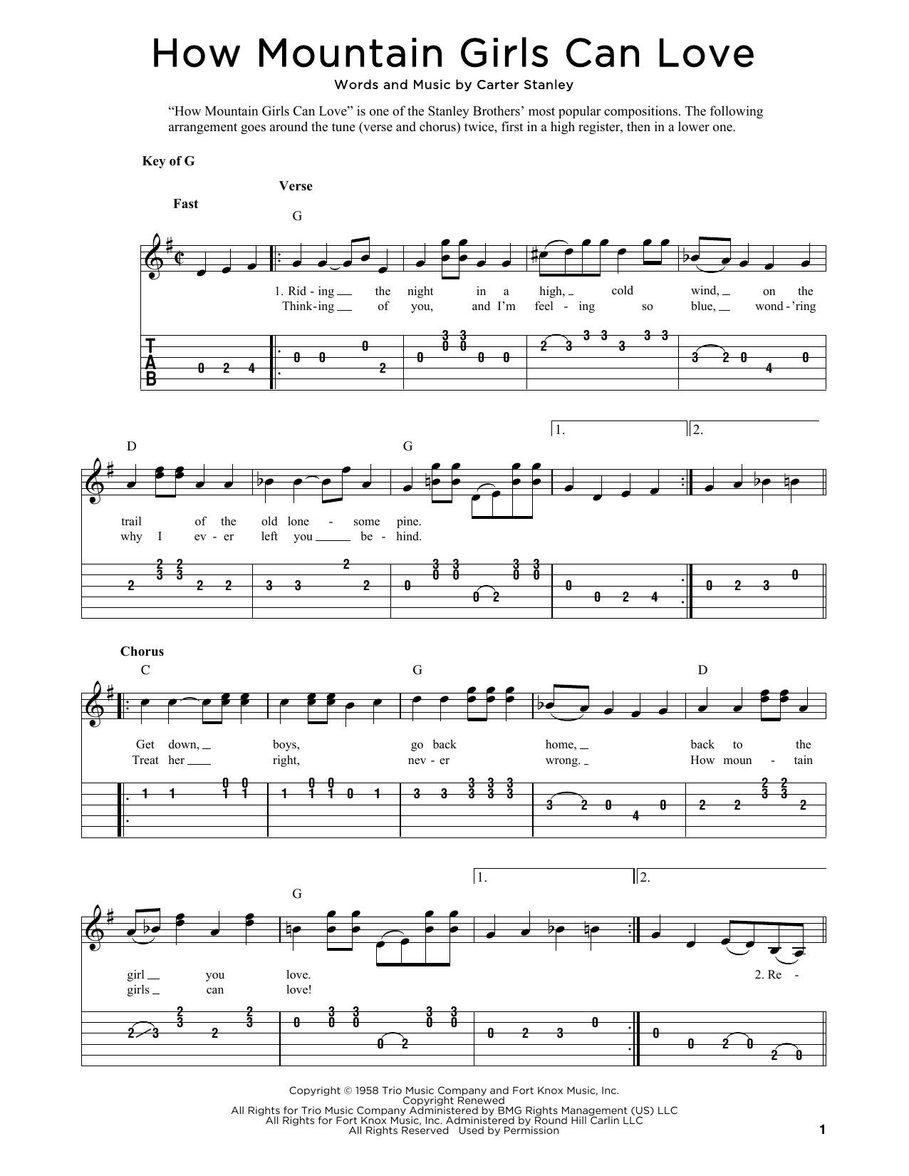 The Stanley Brothers How Mountain Girls Can Love (arr. Fred Sokolow) sheet music notes and chords arranged for Solo Guitar