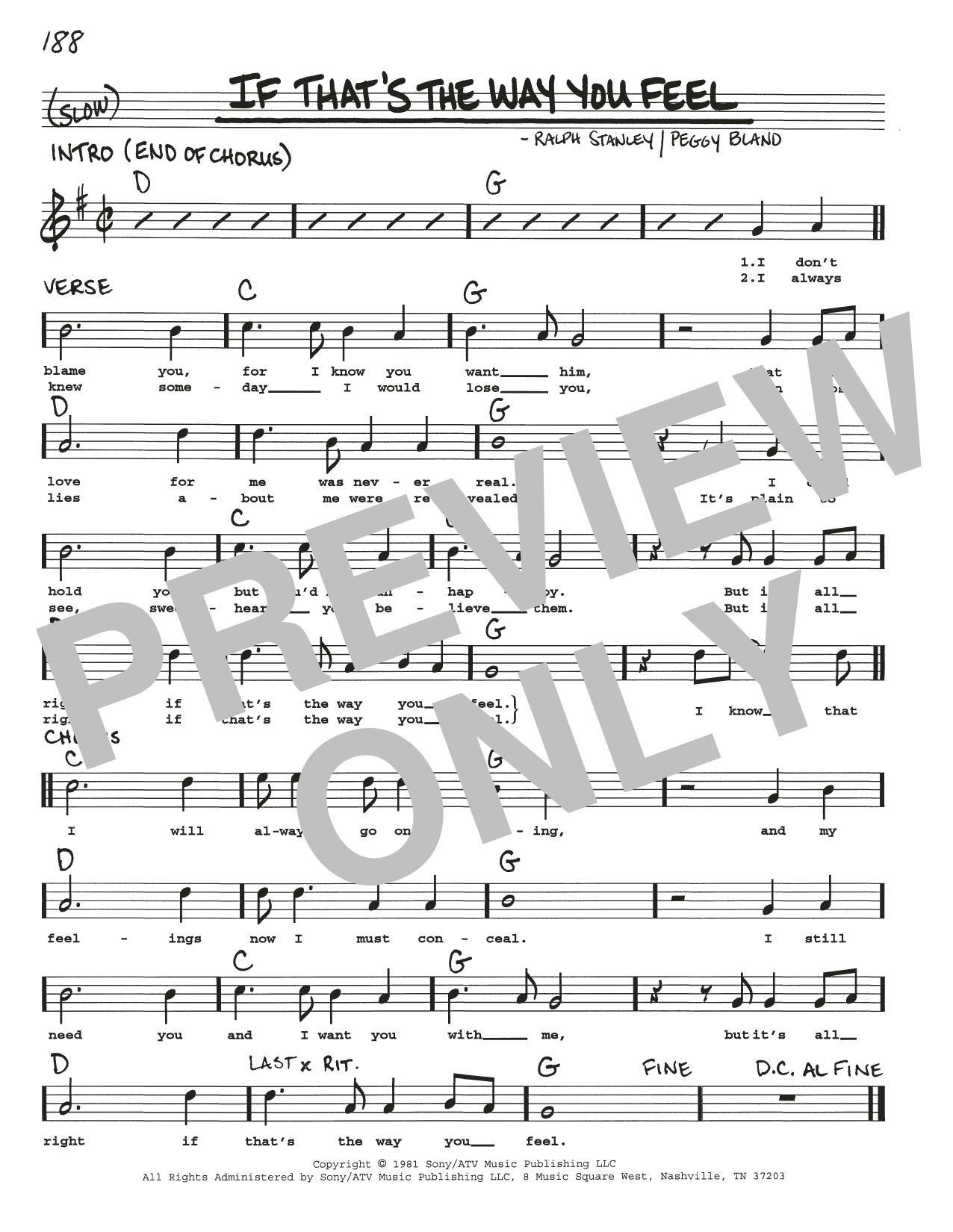 The Stanley Brothers If That's The Way You Feel sheet music notes and chords arranged for Real Book – Melody, Lyrics & Chords