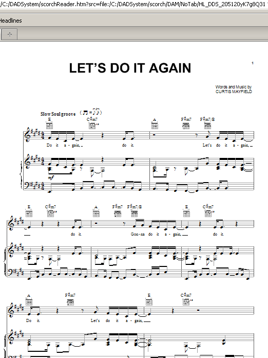 The Staple Singers Let's Do It Again sheet music notes and chords arranged for Piano, Vocal & Guitar Chords (Right-Hand Melody)