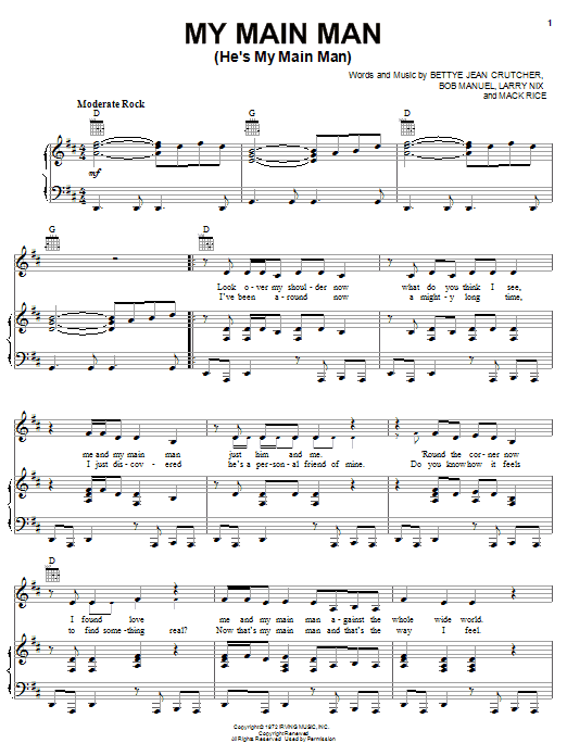 The Staple Singers My Main Man (He's My Main Man) sheet music notes and chords arranged for Piano, Vocal & Guitar Chords (Right-Hand Melody)