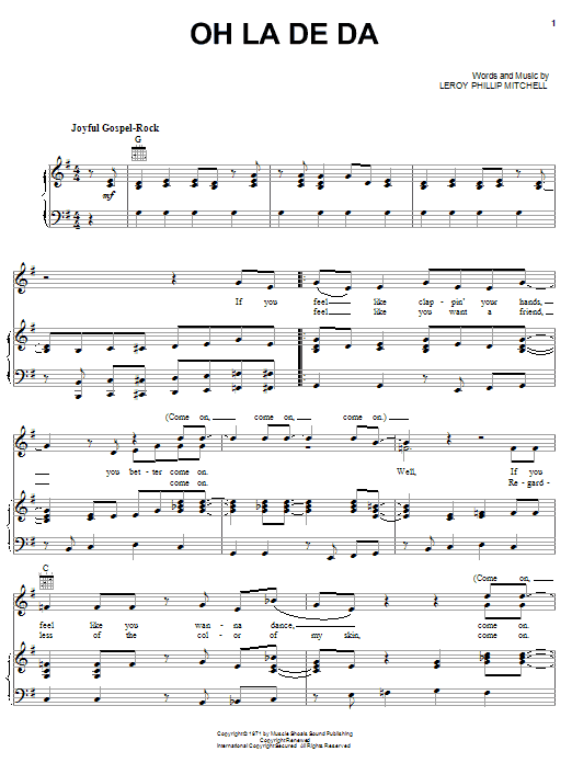 The Staple Singers Oh La De Da sheet music notes and chords arranged for Piano, Vocal & Guitar Chords (Right-Hand Melody)