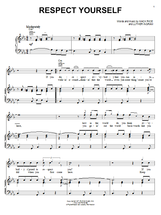 The Staple Singers Respect Yourself sheet music notes and chords arranged for Keyboard Transcription