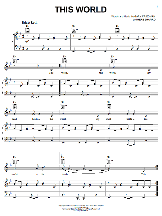 The Staple Singers This World sheet music notes and chords arranged for Piano, Vocal & Guitar Chords (Right-Hand Melody)