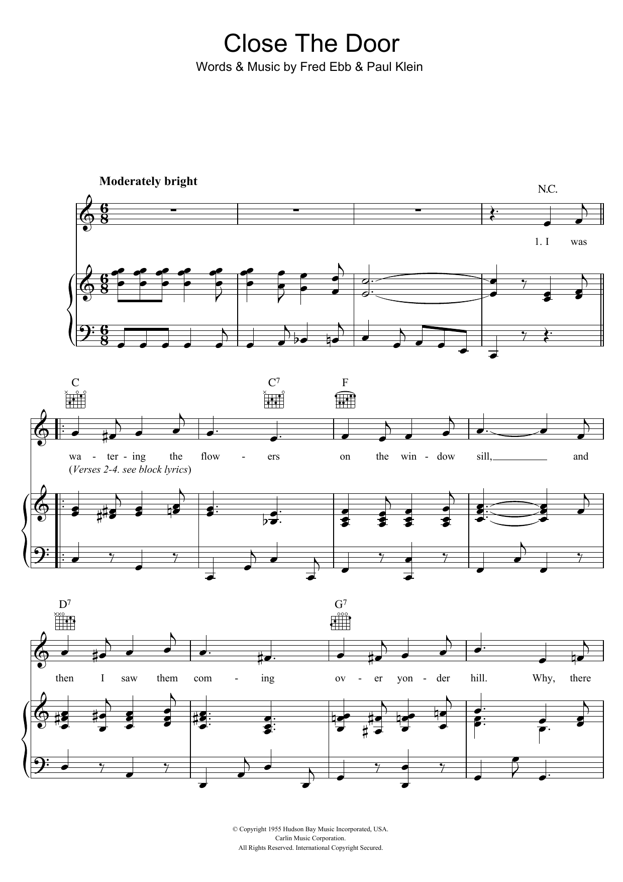 The Stargazers Close The Door sheet music notes and chords arranged for Piano, Vocal & Guitar Chords