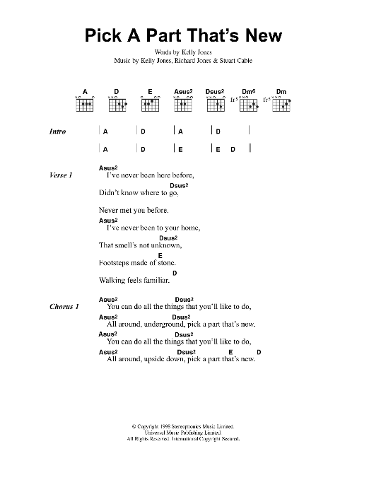 Stereophonics Pick A Part That's New sheet music notes and chords arranged for Guitar Chords/Lyrics
