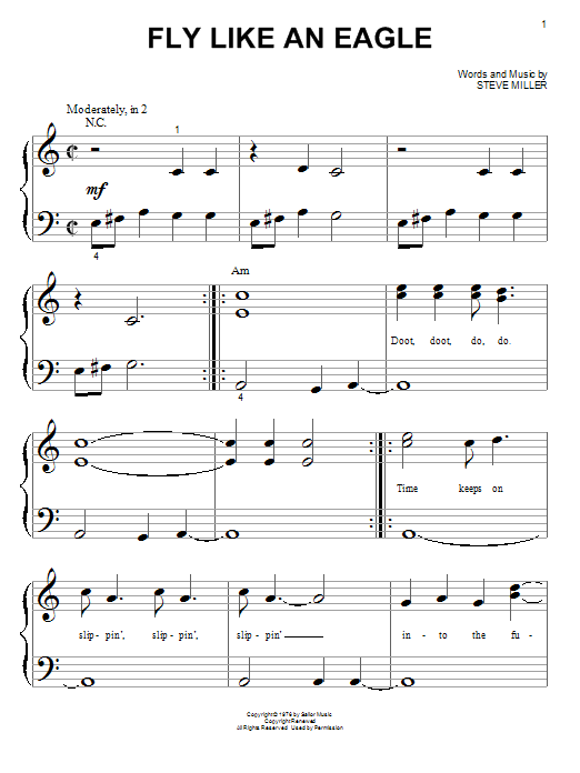 The Steve Miller Band Fly Like An Eagle sheet music notes and chords arranged for Big Note Piano