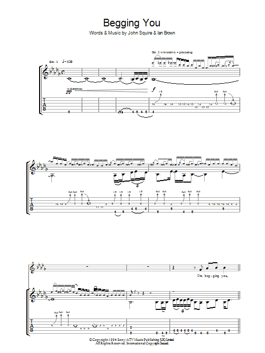 The Stone Roses Begging You sheet music notes and chords arranged for Guitar Tab