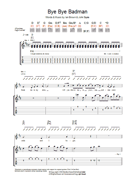 The Stone Roses Bye Bye Badman sheet music notes and chords arranged for Guitar Tab