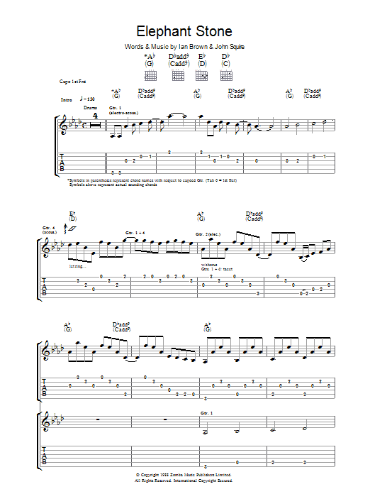 The Stone Roses Elephant Stone sheet music notes and chords arranged for Guitar Chords/Lyrics
