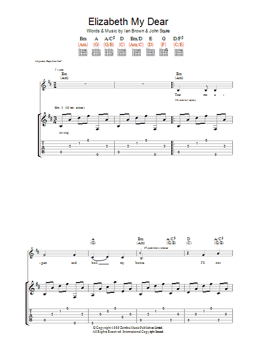 The Stone Roses Elizabeth My Dear sheet music notes and chords arranged for Guitar Chords/Lyrics