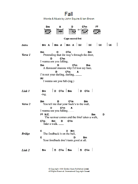 The Stone Roses Fall sheet music notes and chords arranged for Guitar Chords/Lyrics