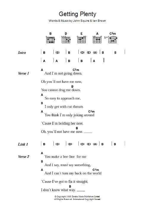 The Stone Roses Getting Plenty sheet music notes and chords arranged for Guitar Chords/Lyrics