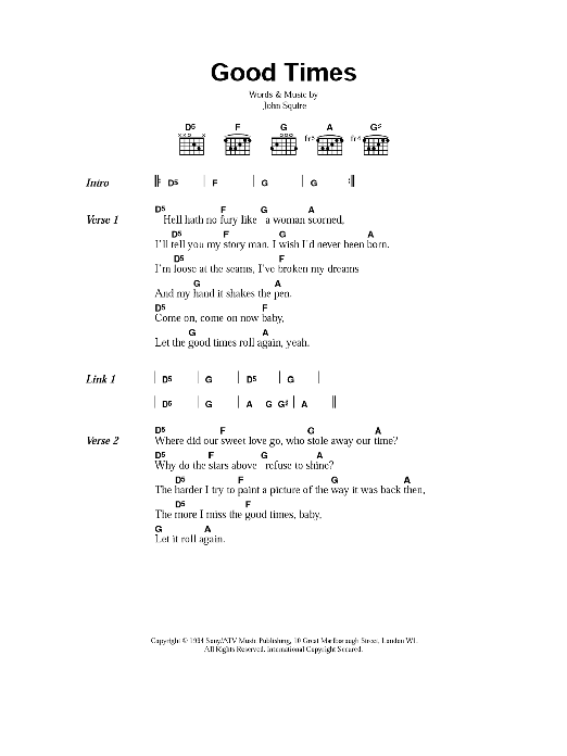 The Stone Roses Good Times sheet music notes and chords arranged for Guitar Chords/Lyrics