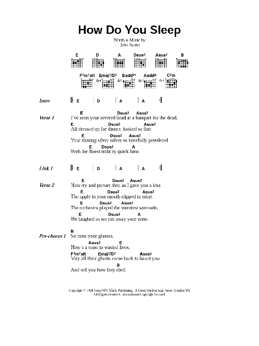 The Stone Roses How Do You Sleep sheet music notes and chords arranged for Guitar Chords/Lyrics