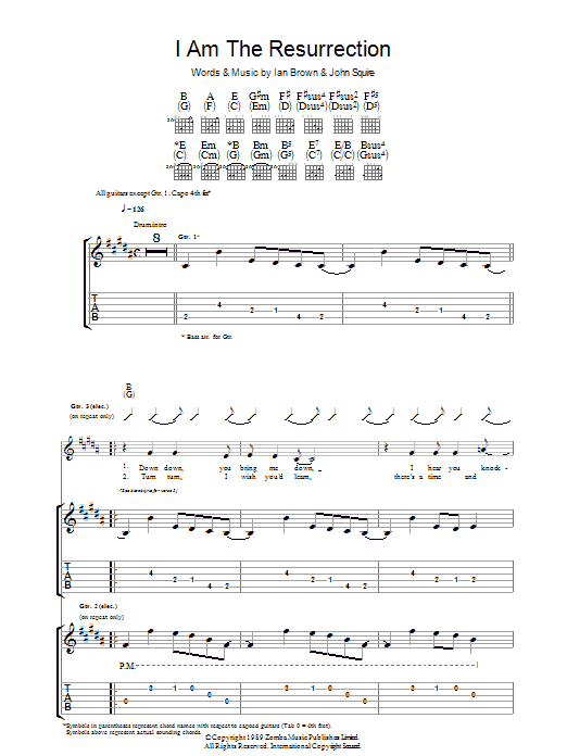 The Stone Roses I Am The Resurrection sheet music notes and chords arranged for Piano, Vocal & Guitar Chords