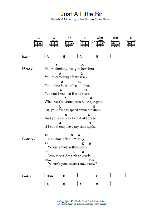 The Stone Roses Just A Little Bit sheet music notes and chords arranged for Guitar Chords/Lyrics