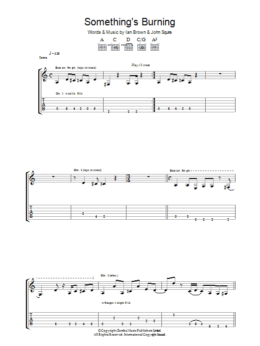 The Stone Roses Something's Burning sheet music notes and chords arranged for Guitar Chords/Lyrics