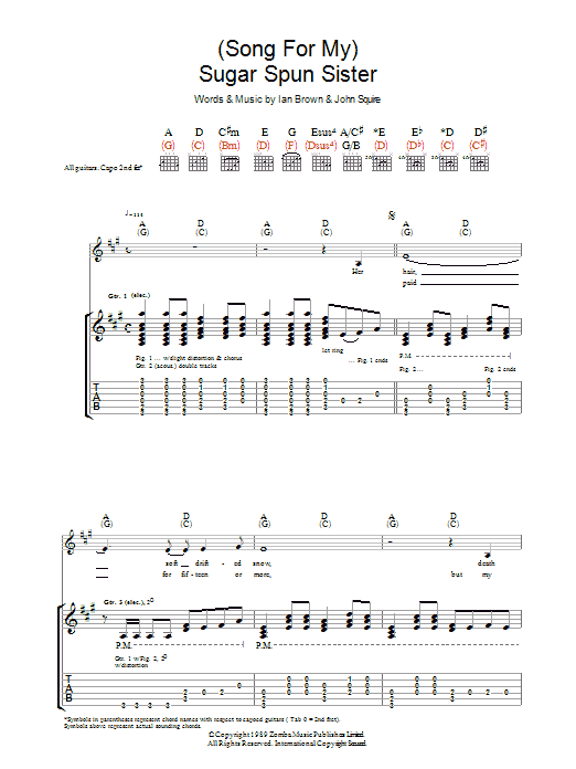 The Stone Roses (Song For My) Sugar Spun Sister sheet music notes and chords arranged for Guitar Tab