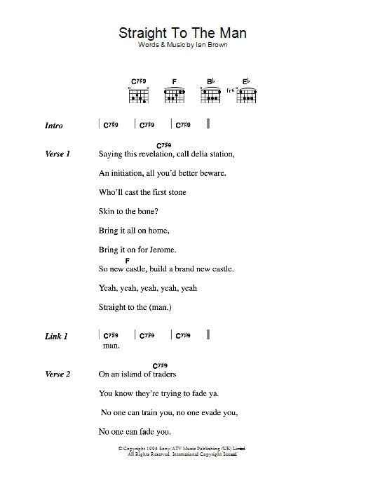 The Stone Roses Straight To The Man sheet music notes and chords arranged for Guitar Chords/Lyrics